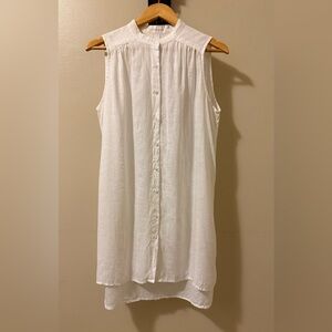 120% Lino White Lightweight Linen Sleeveless Shirt Dress,Size-44-(EU)/Med-(US)